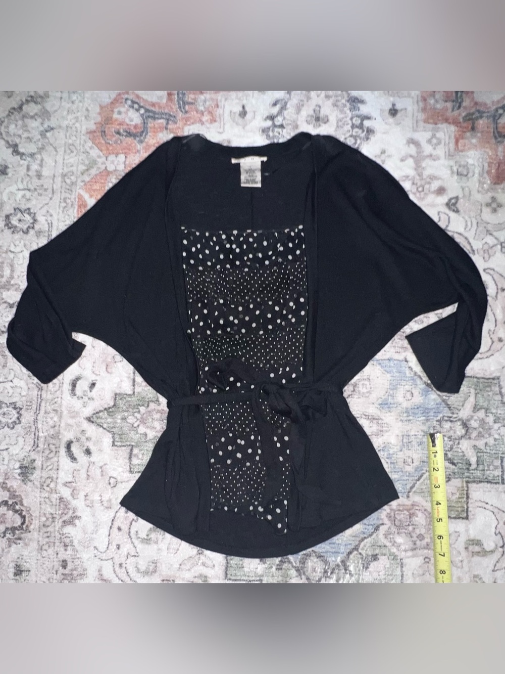 Women’s Black Polka Dot Tie-Front Top